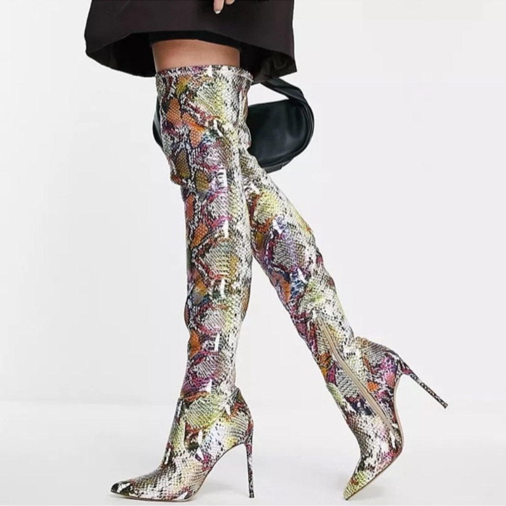 Steve Madden Multicolor Snakeskin Metallic Over-the-Knee Boots Womens 6.5 NWOT